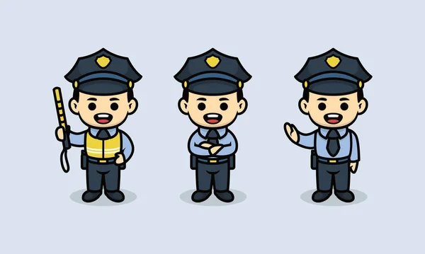 Conjunto Policía Lindo Policía Mascota Diseño Ilustración Vector Plantilla — Archivo Imágenes Vectoriales