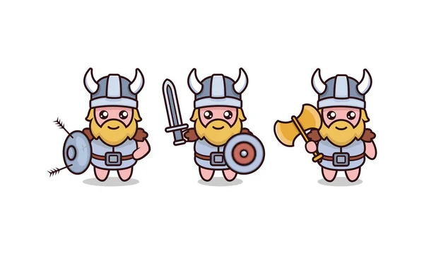 Conjunto Bonito Bárbaro Viking Mascote Design Ilustração Com Fundo Branco — Vetor de Stock