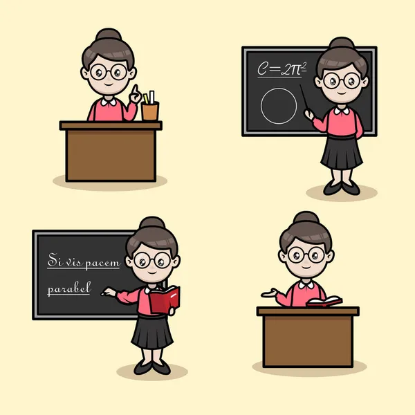 Set Female Teacher Multiple Teaching Pose — Stock Vector