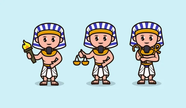 Ensemble Mignon Pharaon Egypte Mascotte Illustration Conception — Image vectorielle