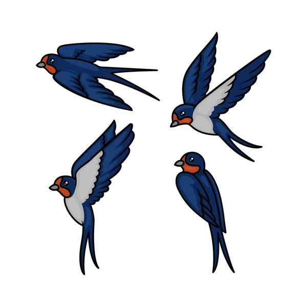 Ensemble Oiseau Hirondelle Mignon Avec Illustration Conception Pose Volant — Image vectorielle