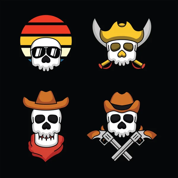 かわいい保安官海賊の頭蓋骨のロゴデザインのセット — ストックベクタ