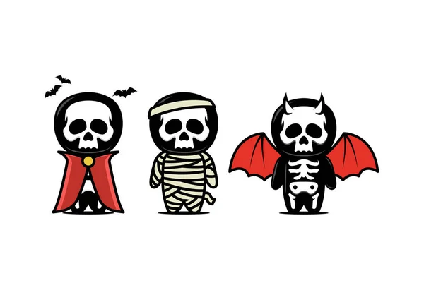 Carino Cranio Disegno Della Mascotte Illustrazione Con Halloween Set Tema — Vettoriale Stock