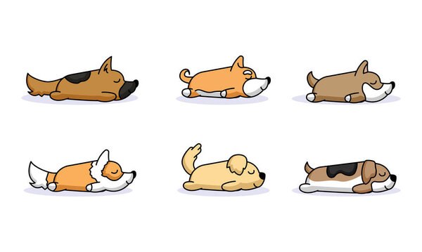 Set of cute dog sleeping animal mascot design