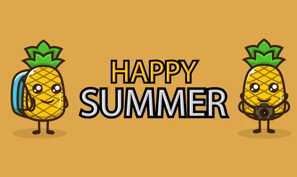 Mascote Abacaxi Fresco Modelo Banner Férias Verão — Vetor de Stock