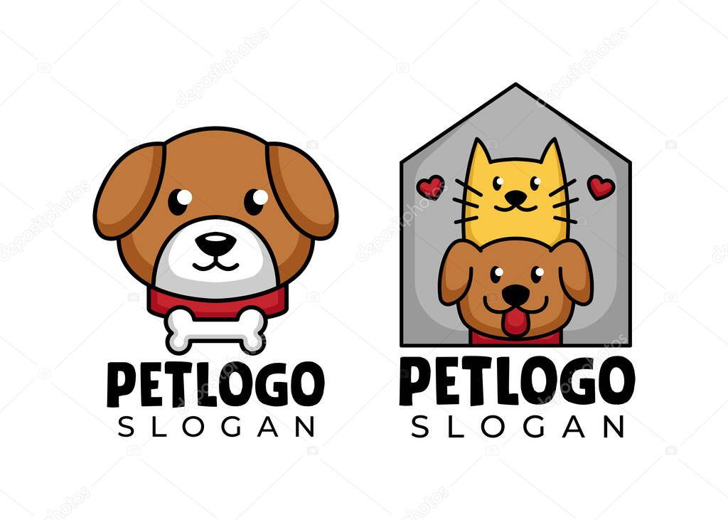 Pet cat and dog animal logo design