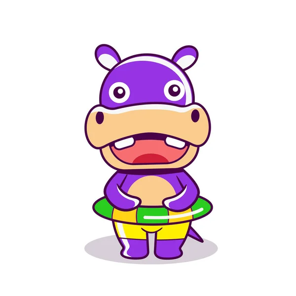 Mascote Verão Bonito Hipopótamo — Vetor de Stock