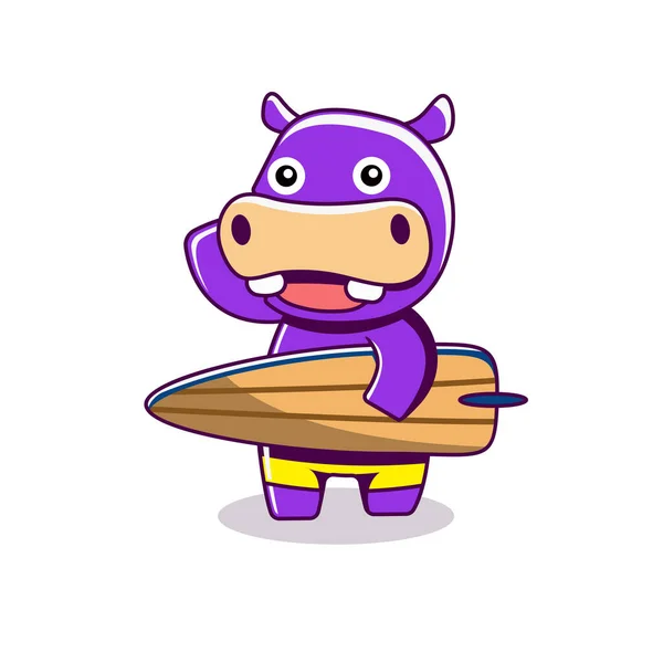 Mascote Verão Bonito Hipopótamo — Vetor de Stock