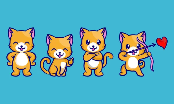 Cute Cool Gatos Mascote Design — Vetor de Stock