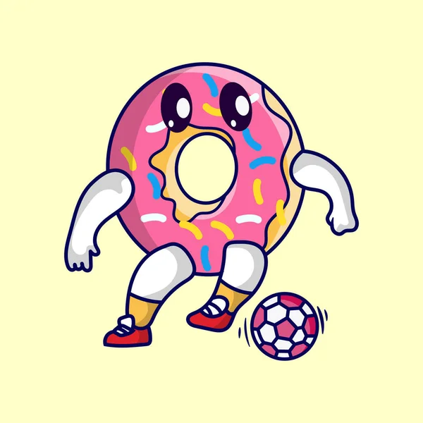 Cute Donut Mascot Playing Soccer - Stok Vektor