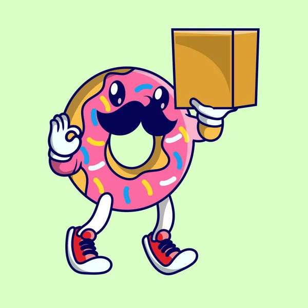 Cute Donut Mascot Package Delivery — Stockvector