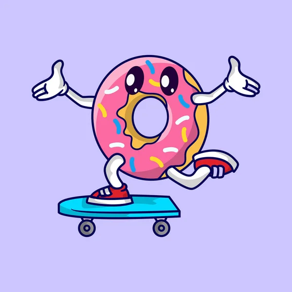 Cute Donut Mascot Playing Surf Board —  Vetores de Stock