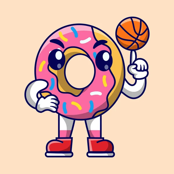 Cute Donut Mascot Basketball Player — Stockvector