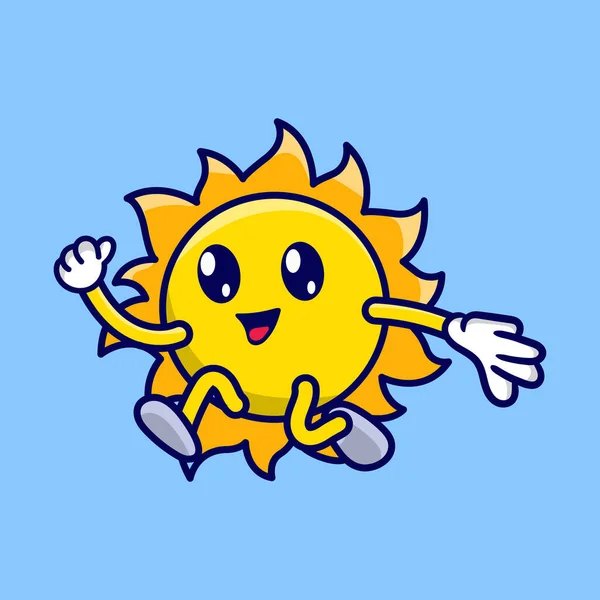 Cute Sun Cartoon Jumping Sky Stok Ilustrasi Bebas Royalti