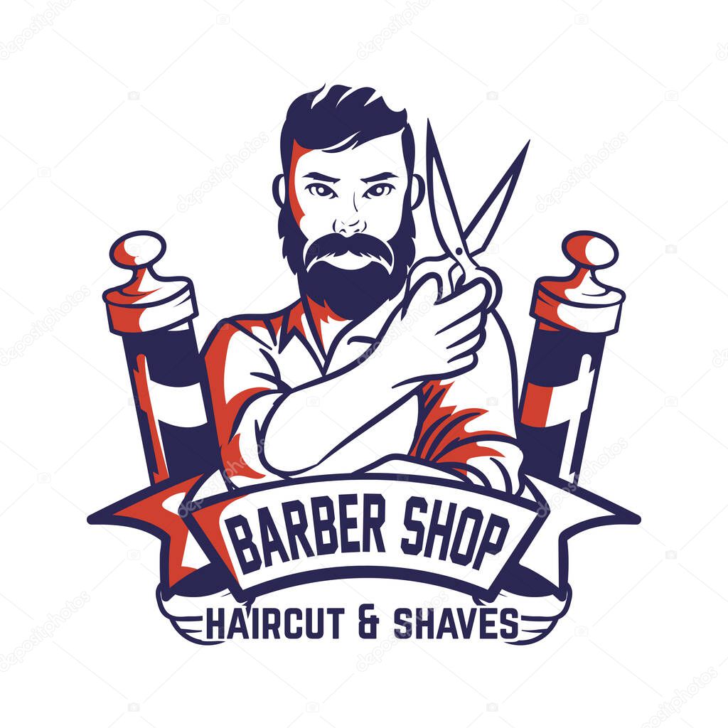 Retro vintage barber shop logo badge