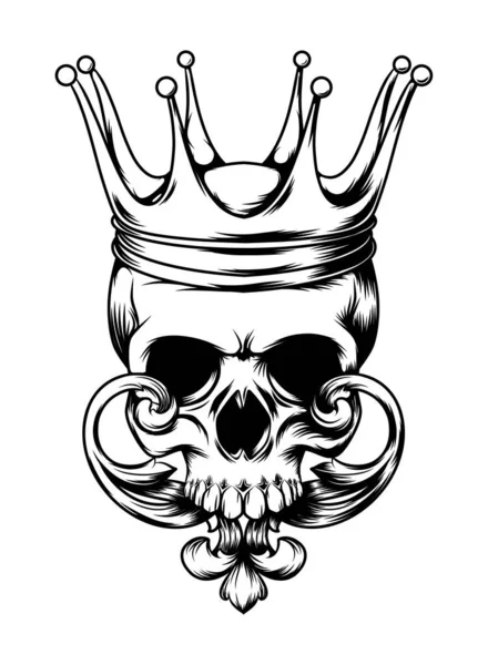 Crânio Humano Com Coroa Para Design Tatuagem Ilustração —  Vetores de Stock