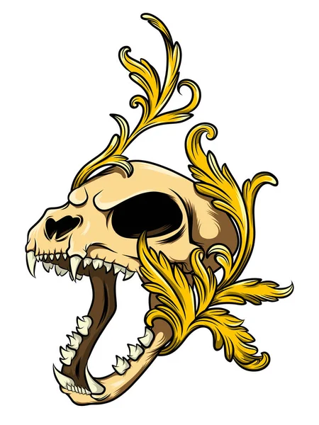 Lion Skull Baroque Tattoo Design Illustration — Stock Vector