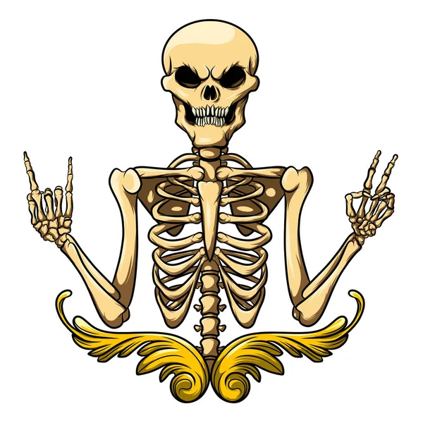 Menschlicher Schädel Und Skelett Mit Barocker Illustration — Stockvektor