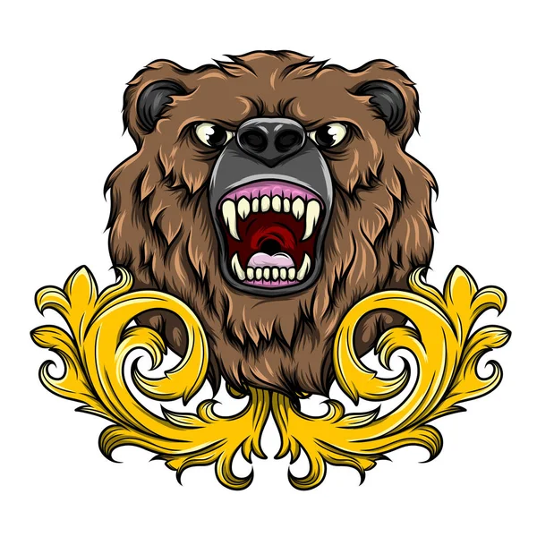 Bear Head Tattoo Vintage Baroque Style Illustration — Stock Vector