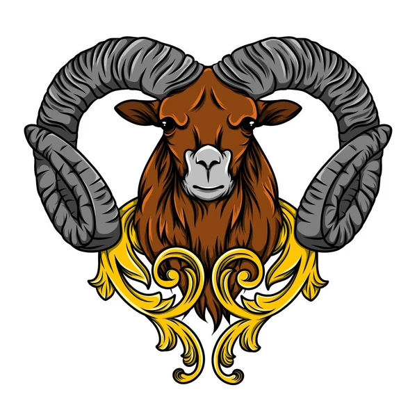 Mountain Sheep Head Tattoo Vintage Baroque Style Illustration — Stock Vector