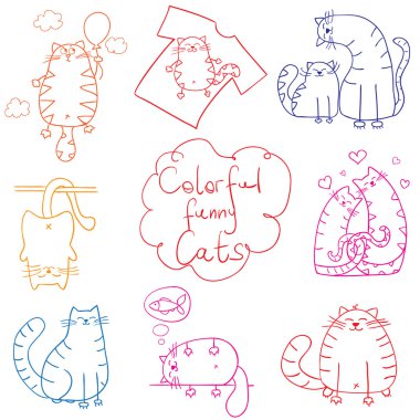 Cats doodle set funny cartoon clipart