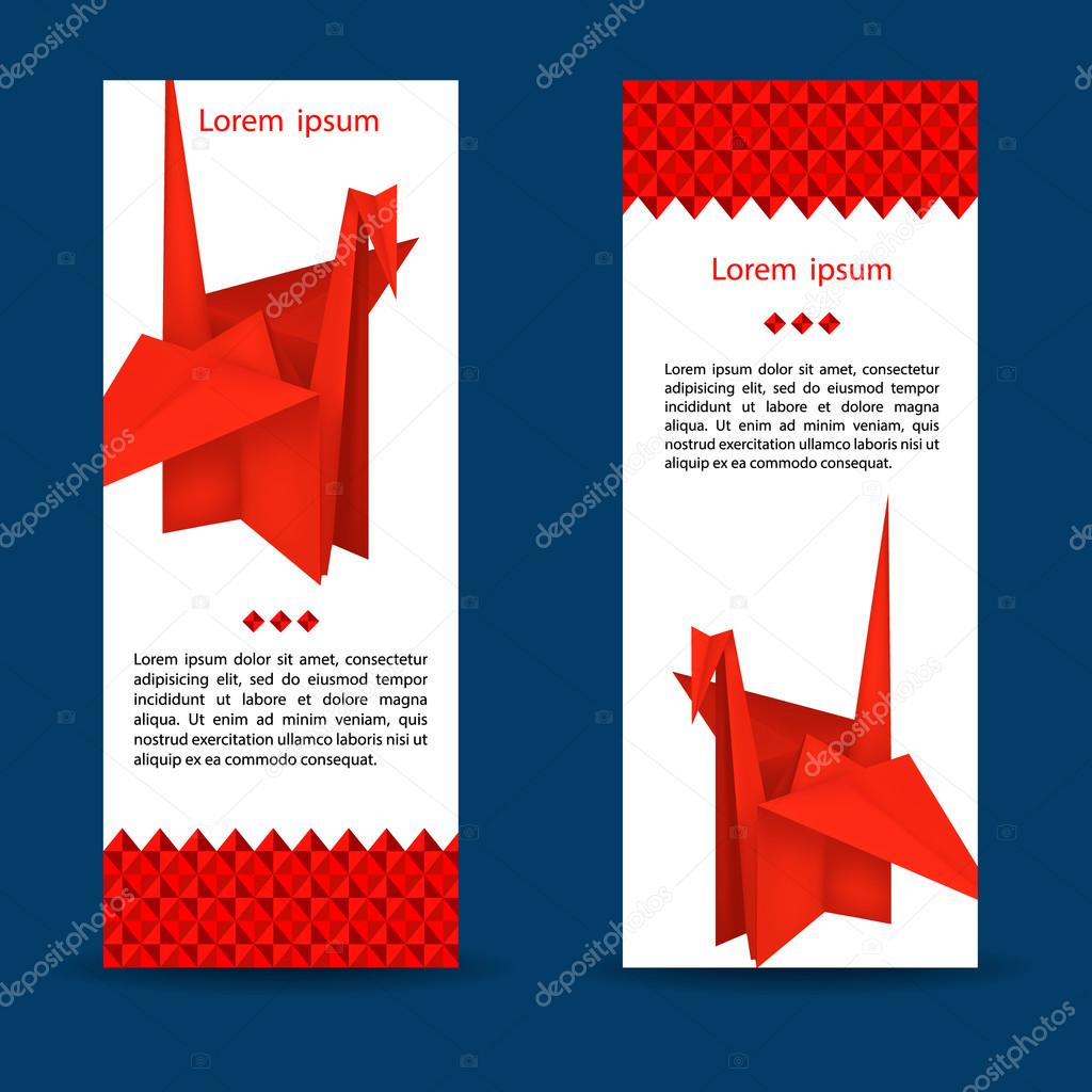Red paper crane origami bird