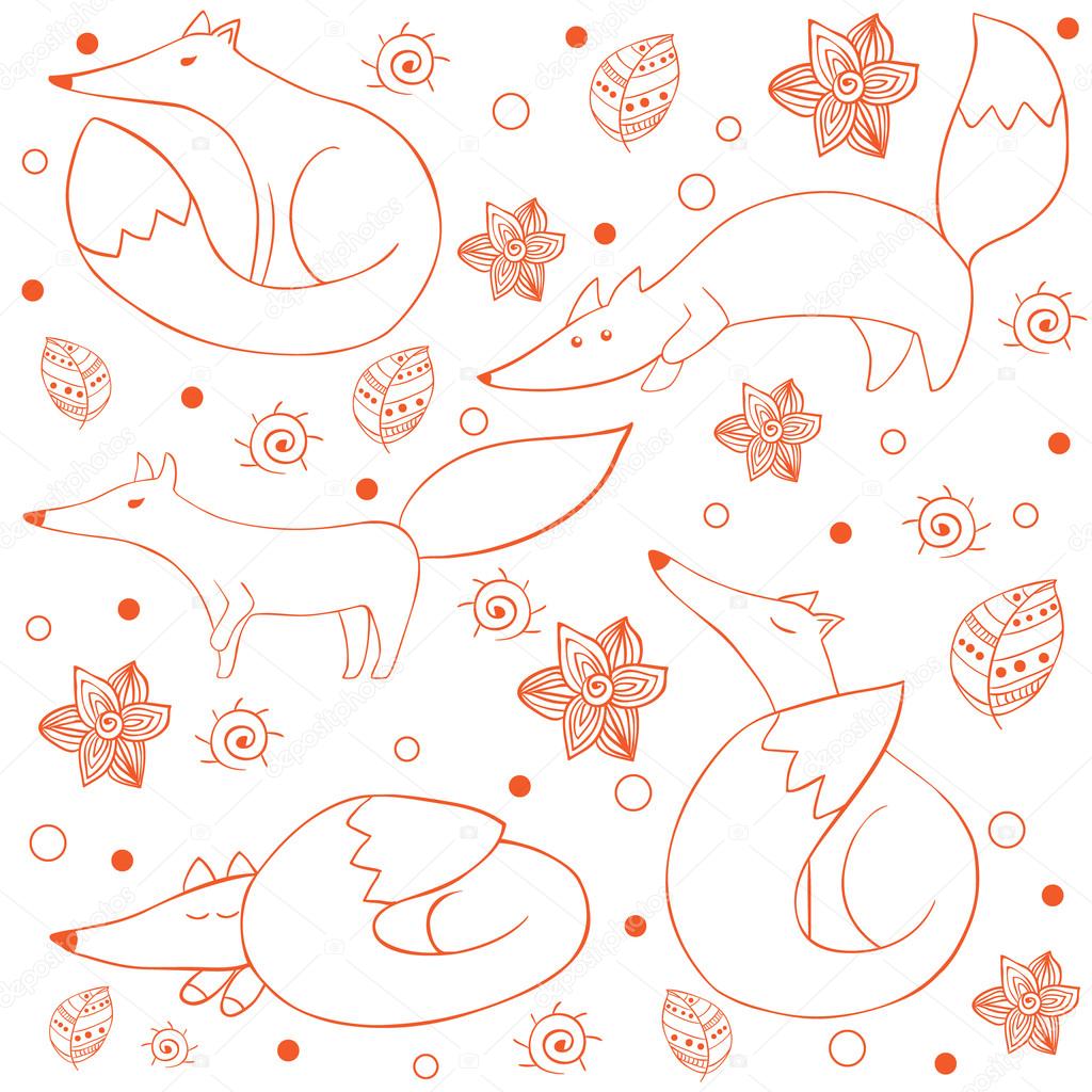 Cartoon funny happy fox seamless pattern