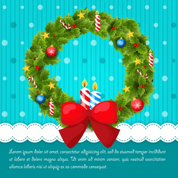 Vánoční věnec zdobený koule, hvězdy a dárky — Stockový vektor