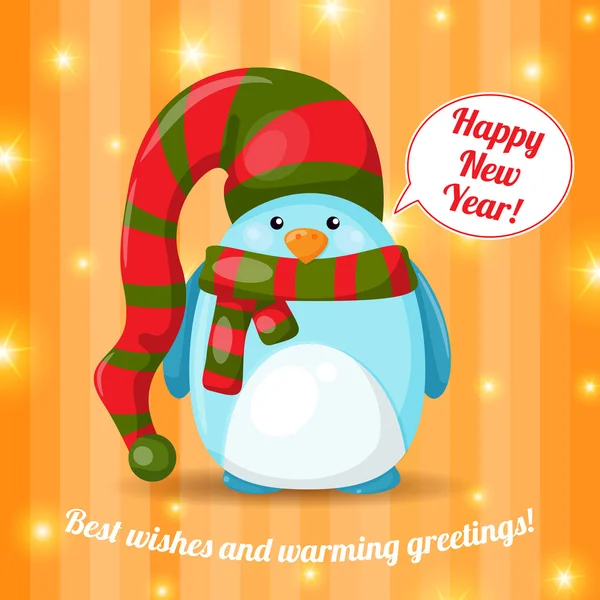 Biglietto natalizio con simpatico pinguino cartone animato — Vettoriale Stock