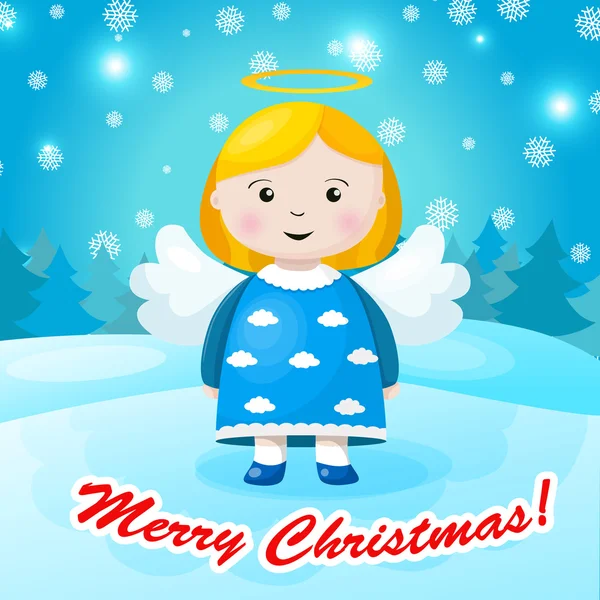 Ładny kartki świąteczne w wektorze. tło wakacje jasne małe śmieszne Angel w nowy rok zabawki w stylu cartoon — Wektor stockowy