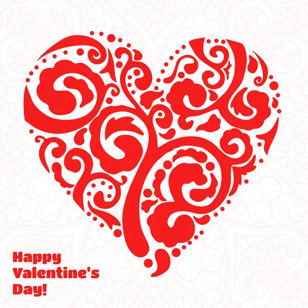 Vector Valentine's day lacy heart greeting card on doodle ornate background — Stock Vector