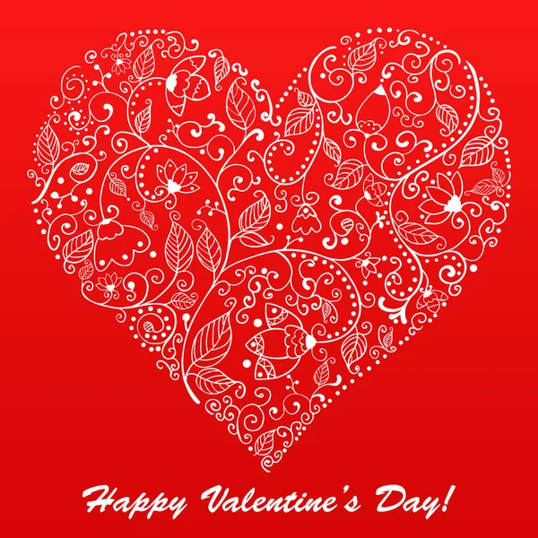 Sevgililer günü dantelli kalp tebrik kartı doodle süslü arka plan üzerinde vektör