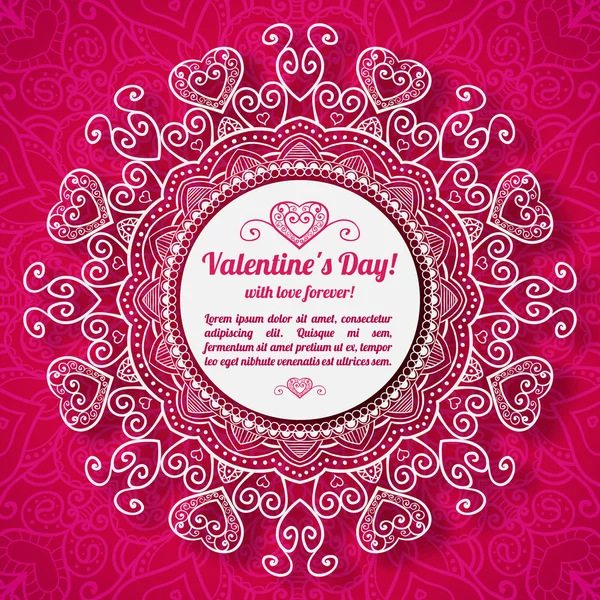 Vector Valentine's day lacy greeting ornate background — Stock Vector