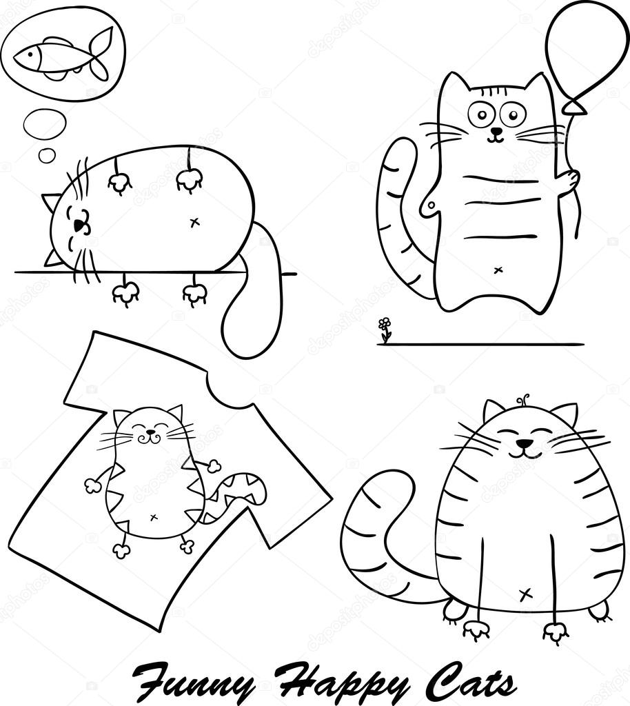 Funny cartoon cats silhouette for your design