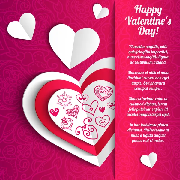 Tarjeta de felicitación de corazón de papel de encaje del día de San Valentín del vector — Archivo Imágenes Vectoriales