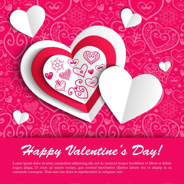 Vector Dia dos Namorados papel rendado cartão coração saudação — Vetor de Stock