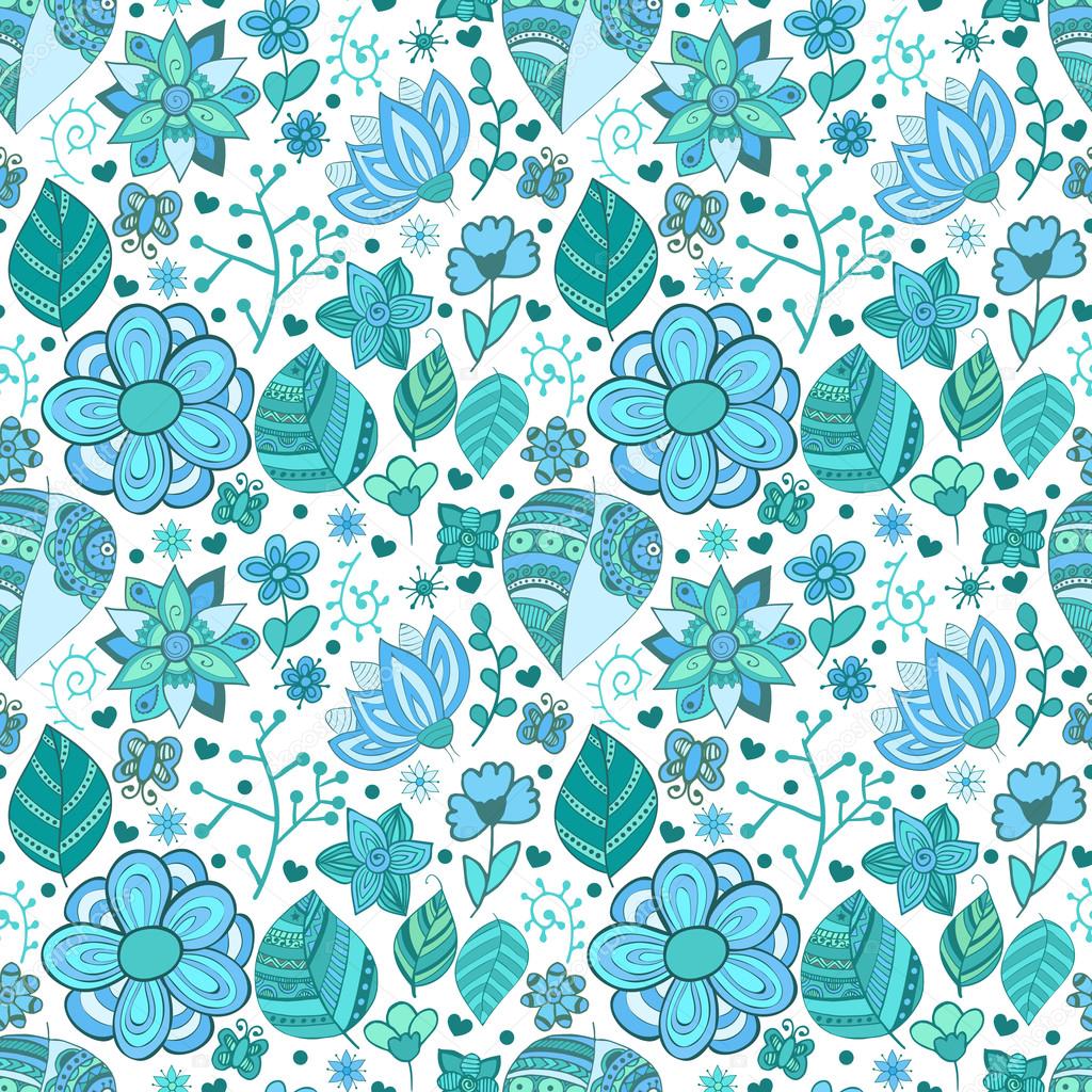 Colorful floral seamless pattern with leaves and flowers.  Doodles ornament theme for your design.