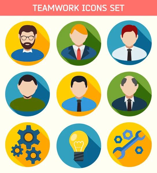 Conjunto de iconos de trabajo en equipo de negocios planos . — Vector de stock