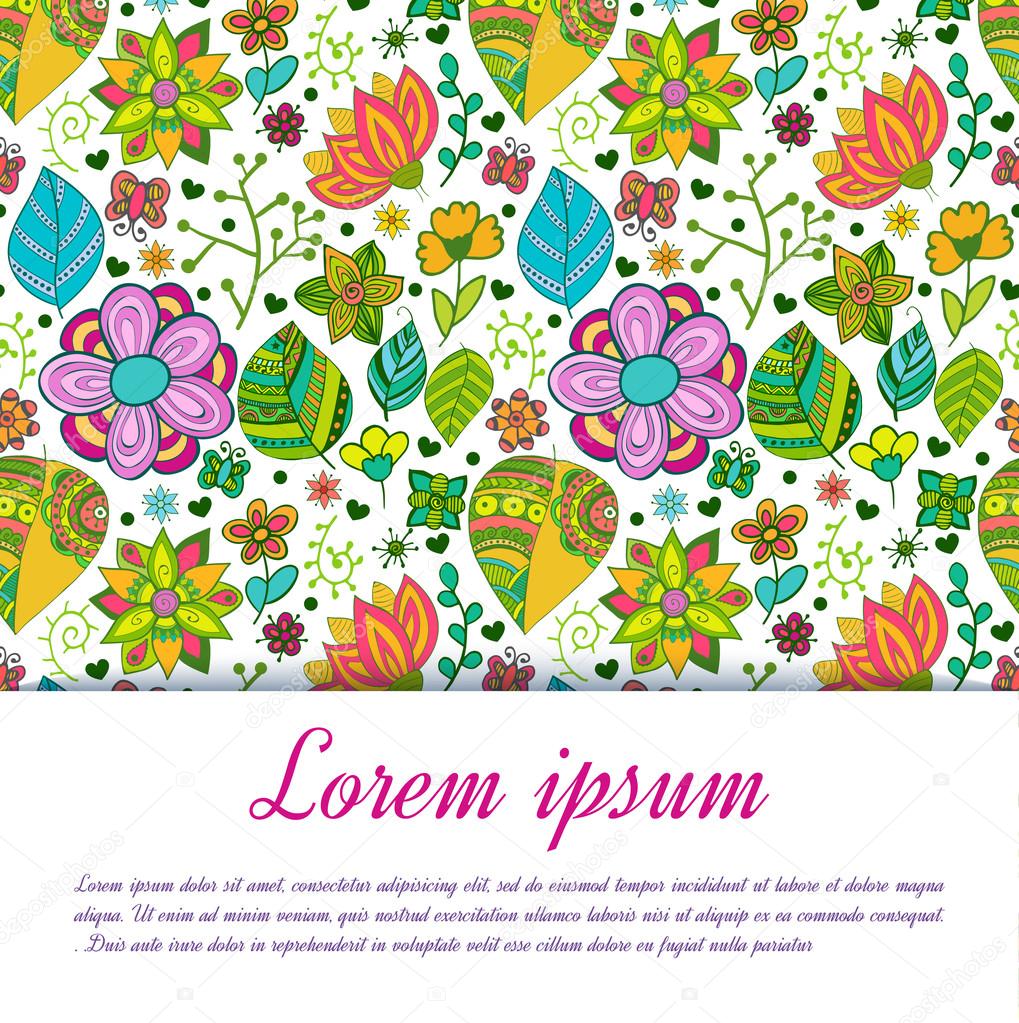 Colorful floral background with leaves and flowers.