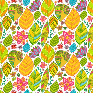 yaprak ve çiçekleri ile renkli çiçek seamless modeli. tasarımınız için karalamalar ornament Tema.