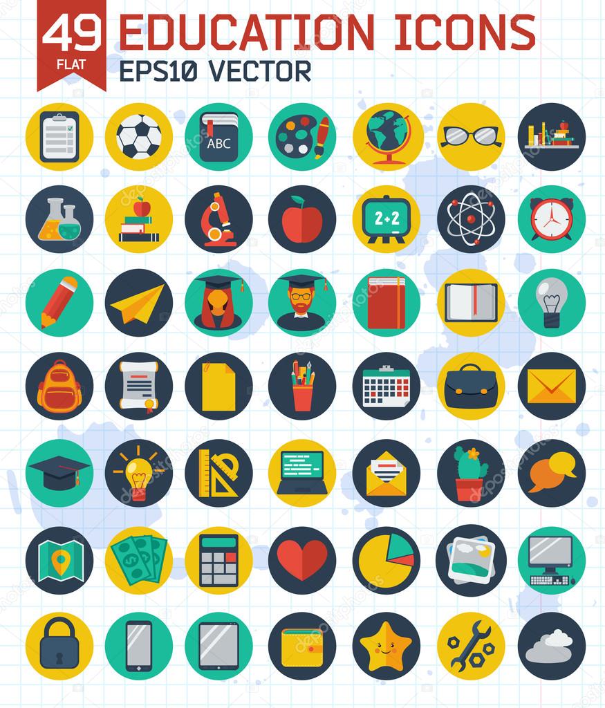 Flat education and business icons set