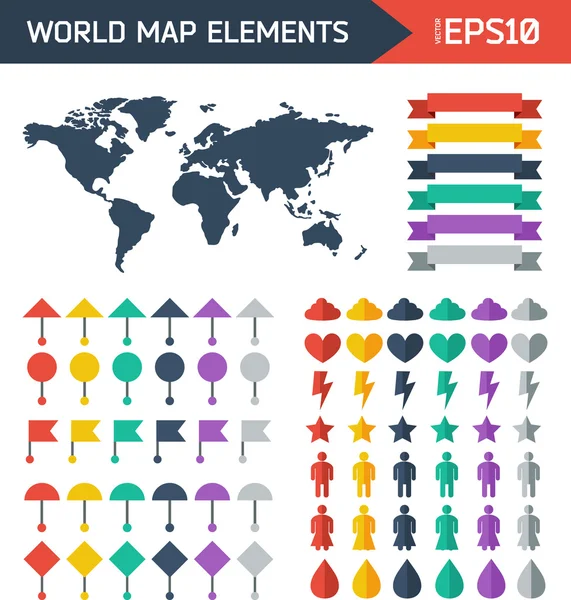 Plochý svět mapa infographic prvky. — Stockový vektor