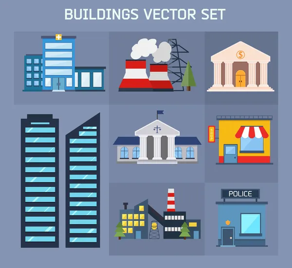 Modern düz vektör binalar set.