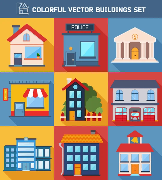 Modern düz vektör binalar set.