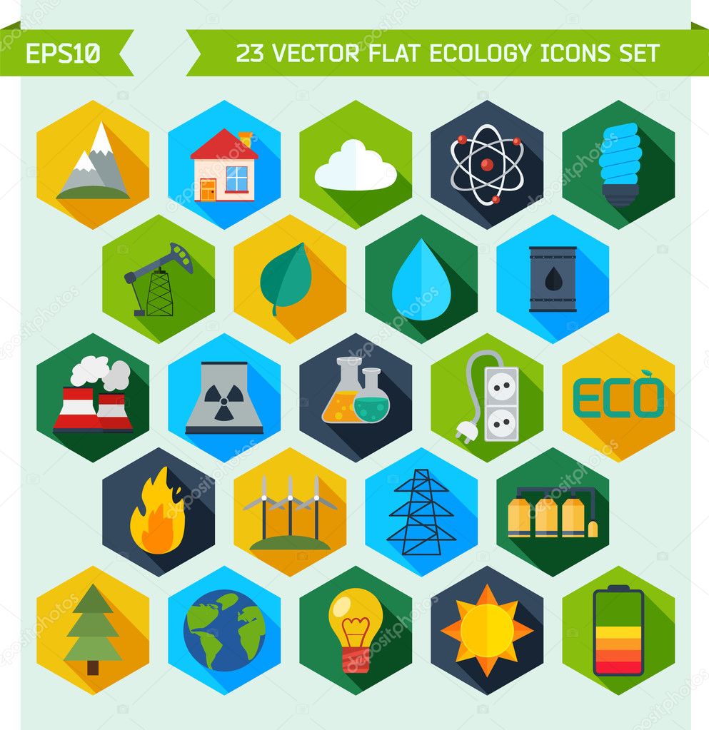 Flat ecology and energy vector icons