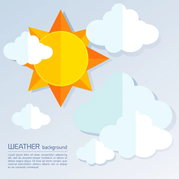 Fondo meteorológico moderno con sol y nubes — Vector de stock