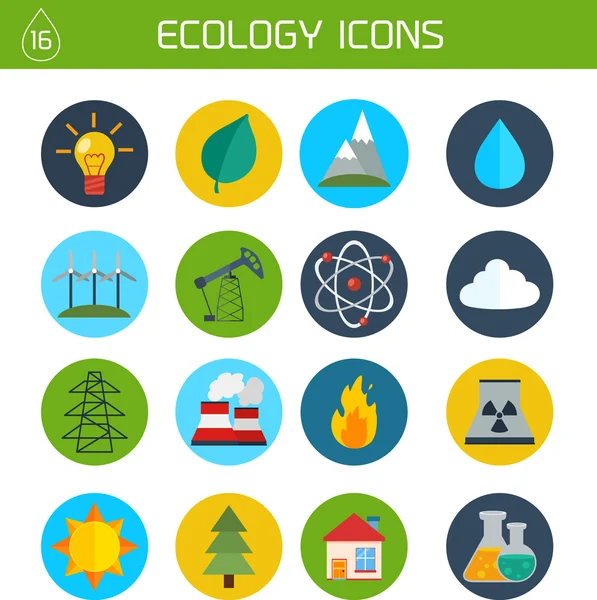 Platte ecologie en energie vector iconen — Stockvector