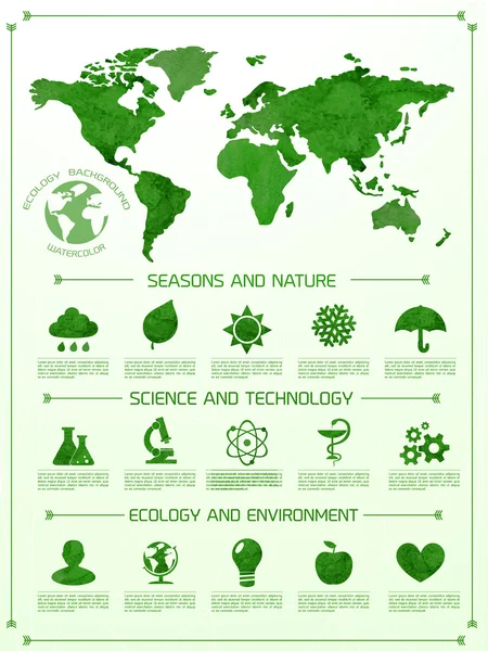 Aquarell Ökologie Infografik Hintergrund — Stockvektor