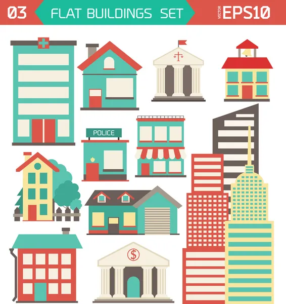 Modern düz vektör binalar set.