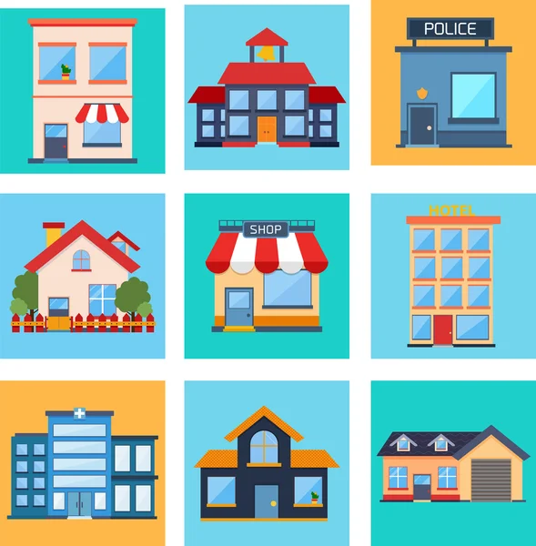 Modern düz vektör binalar set.